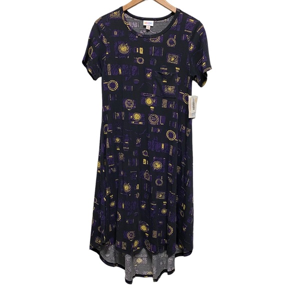 LuLaRoe Carly camera high low dress size XS purple yellow - Picture 1 of 7